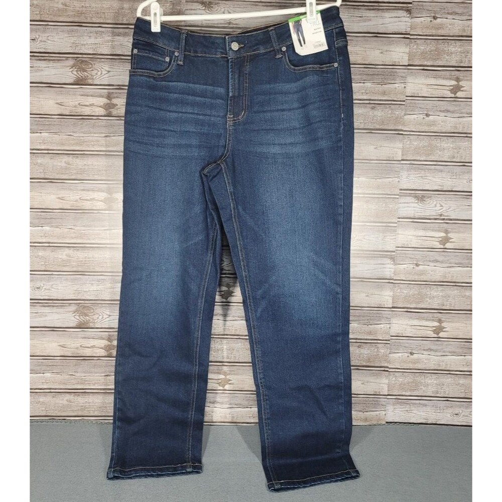 Womens Time And Tru Size 14 Mid Rise Straight  Dark Wash Stretch Jeans NEW